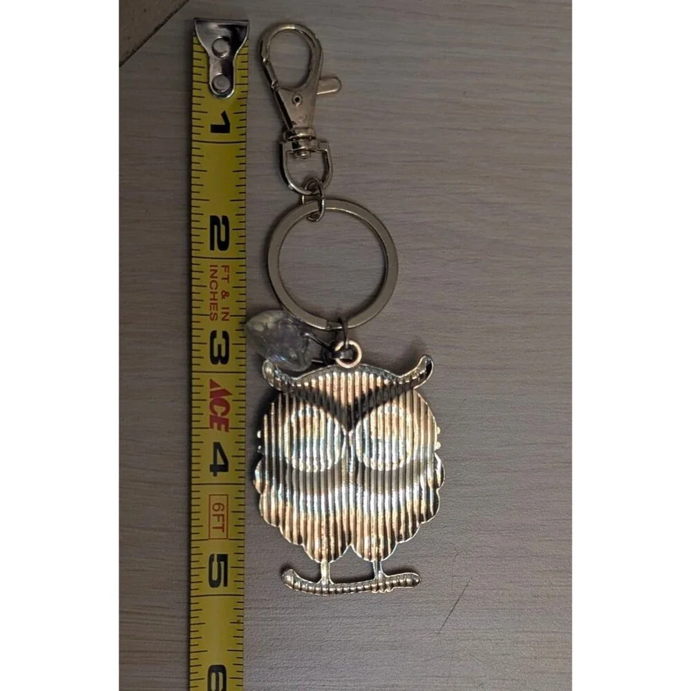 Mint Green Owl Black Crystal Eyes Faceted Heart Charm Keychain
